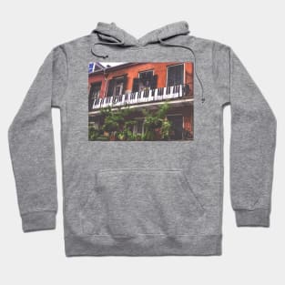 New Orleans French Quarter Black and White Piano Nola Music Home with Green Botanical Garden and Red Iconic Architecture in Southern Louisiana Hoodie